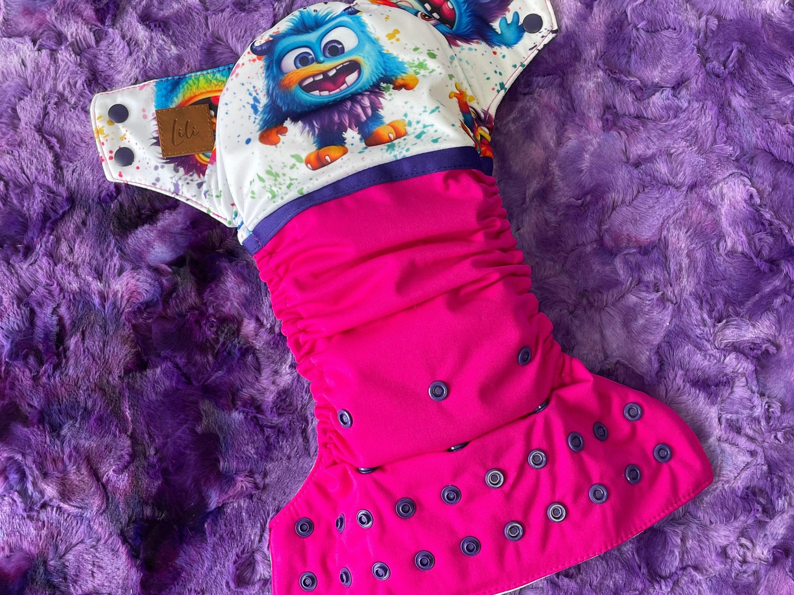 Couche lavable | taille NOUVEAU-NÉ | P'tits Monstres (wrap) - Les Confections Lili