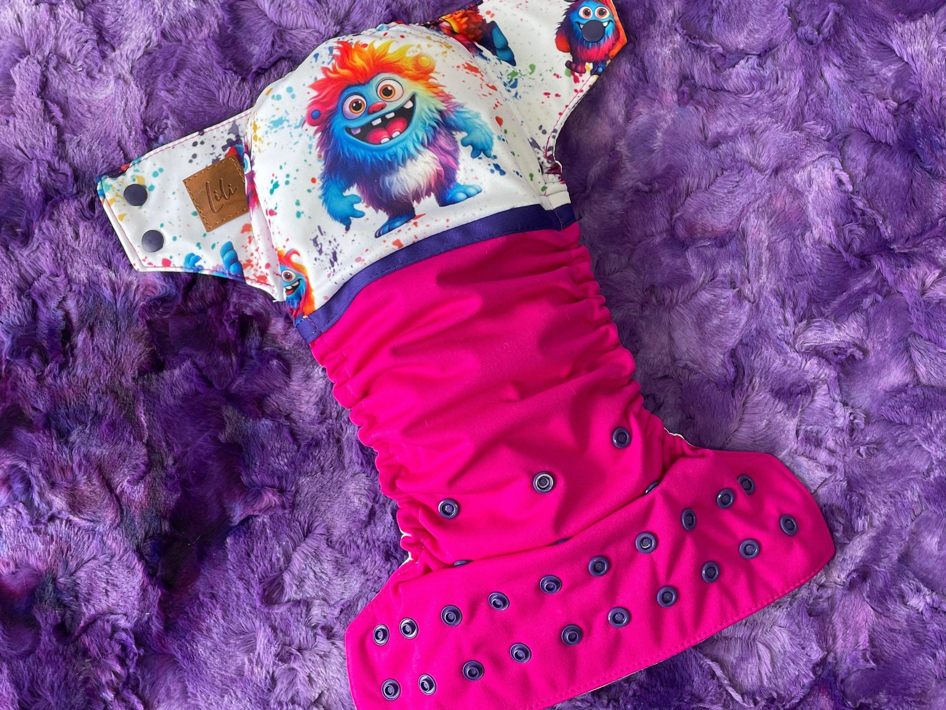 Couche lavable | taille NOUVEAU-NÉ | P'tits Monstres (wrap) - Les Confections Lili