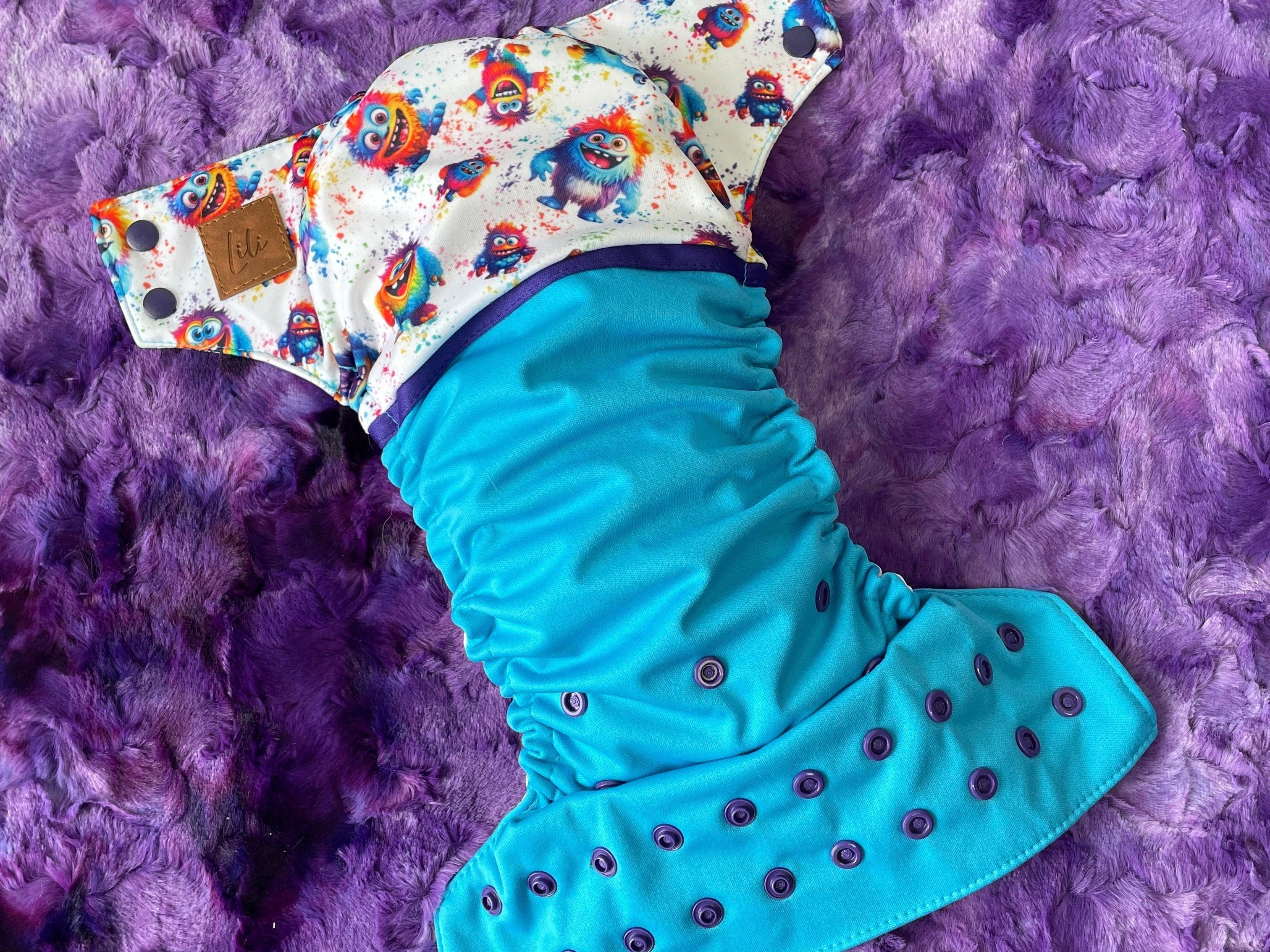 Couche lavable | taille NOUVEAU-NÉ | P'tits Monstres (wrap) - Les Confections Lili