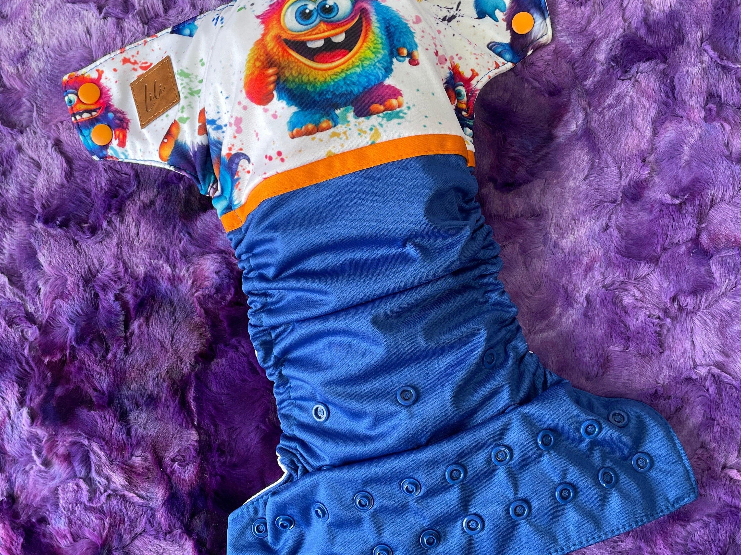 Couche lavable | taille NOUVEAU-NÉ | P'tits Monstres (wrap) - Les Confections Lili