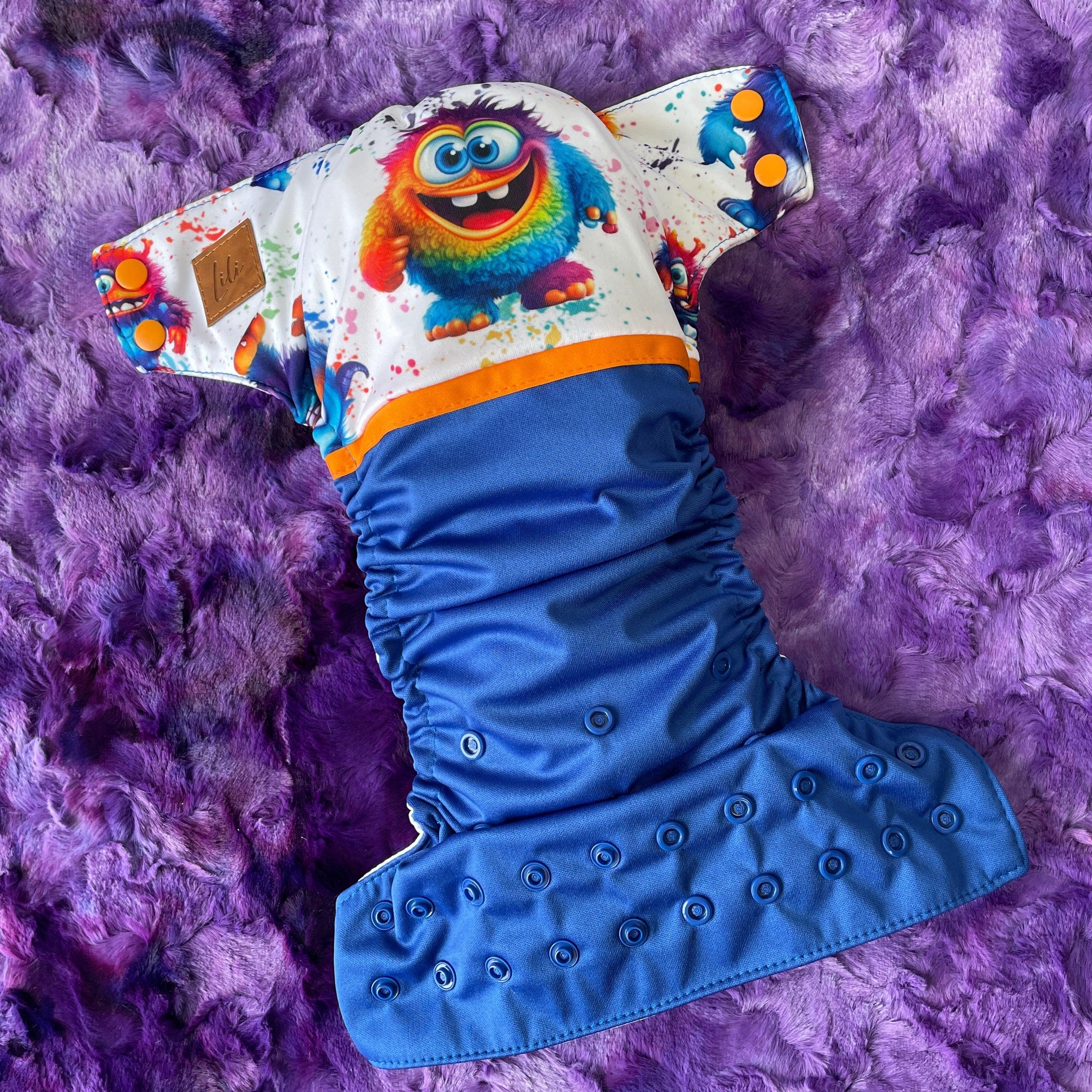 Couche lavable | taille NOUVEAU-NÉ | P'tits Monstres (wrap) - Les Confections Lili