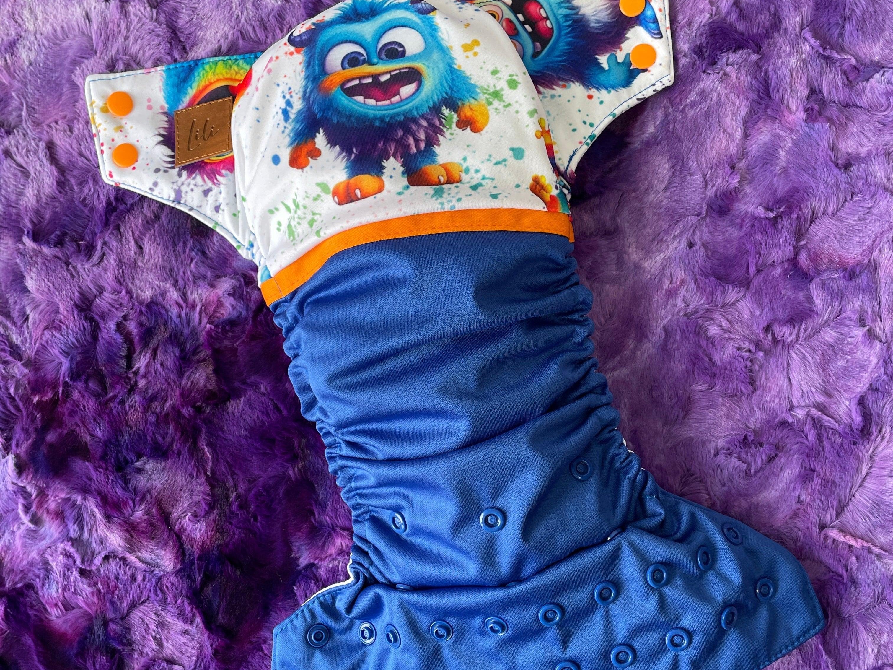 Couche lavable | taille NOUVEAU-NÉ | P'tits Monstres (wrap) - Les Confections Lili