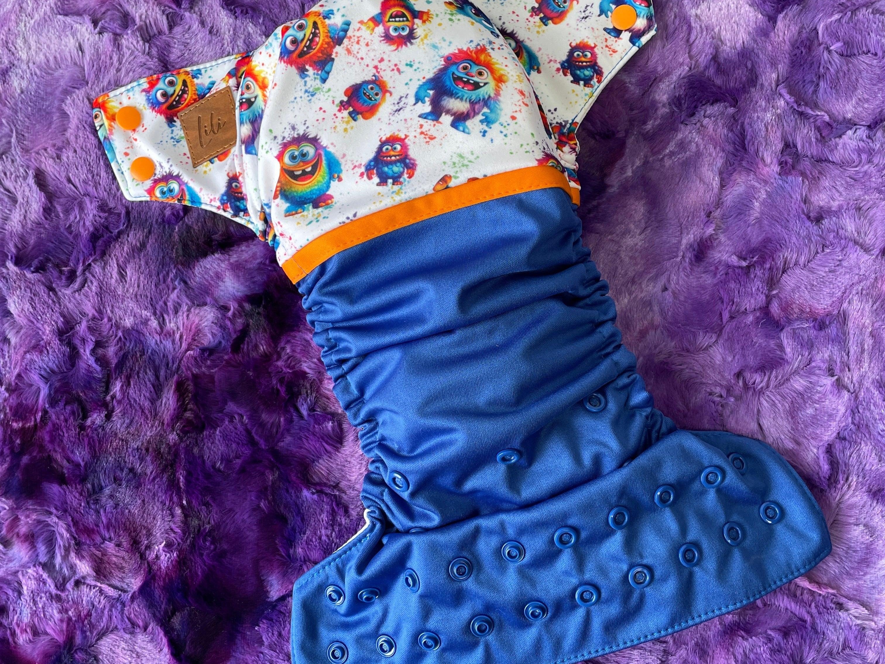 Couche lavable | taille NOUVEAU-NÉ | P'tits Monstres (wrap) - Les Confections Lili