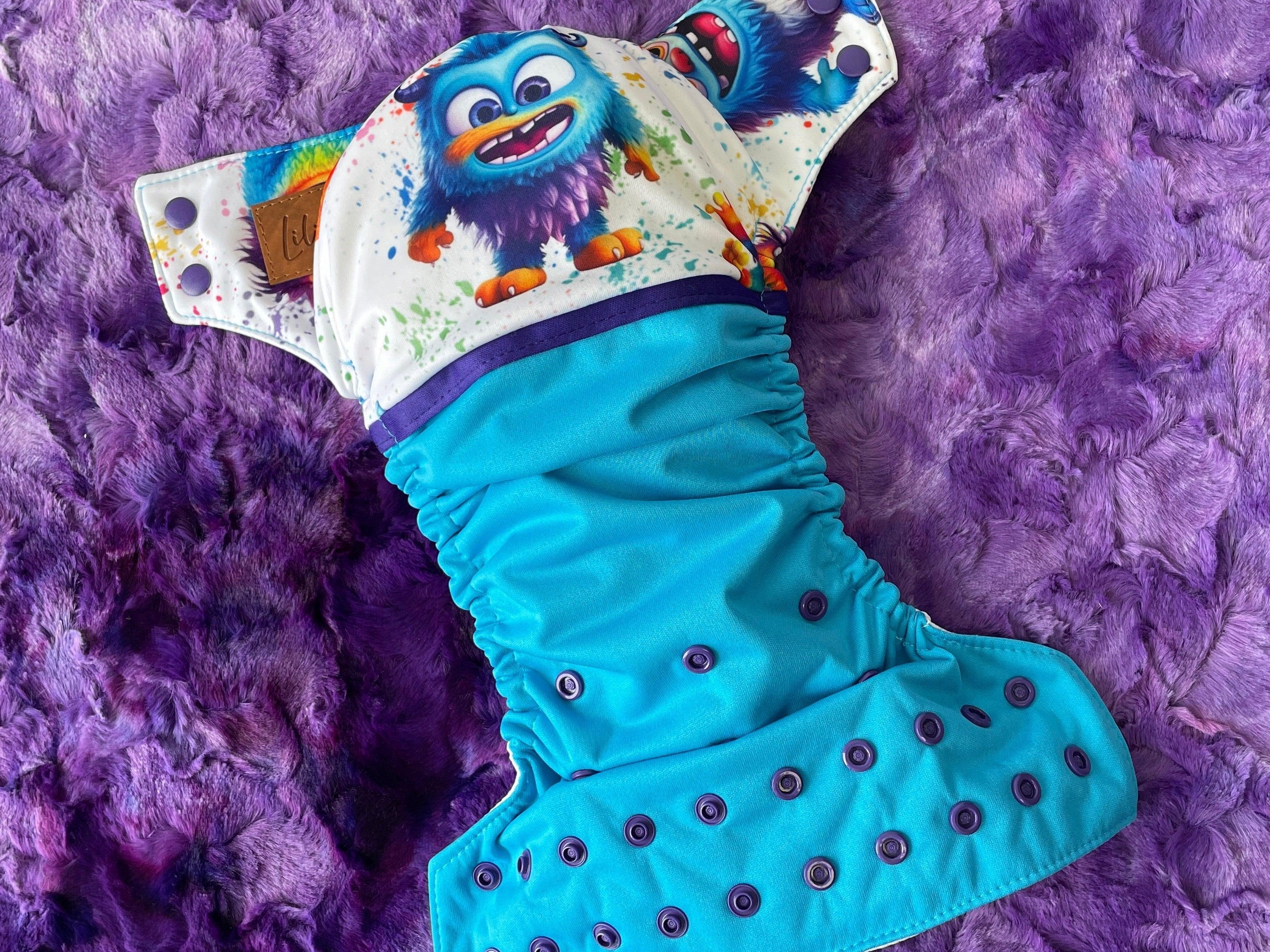 Couche lavable | taille NOUVEAU-NÉ | P'tits Monstres (wrap) - Les Confections Lili