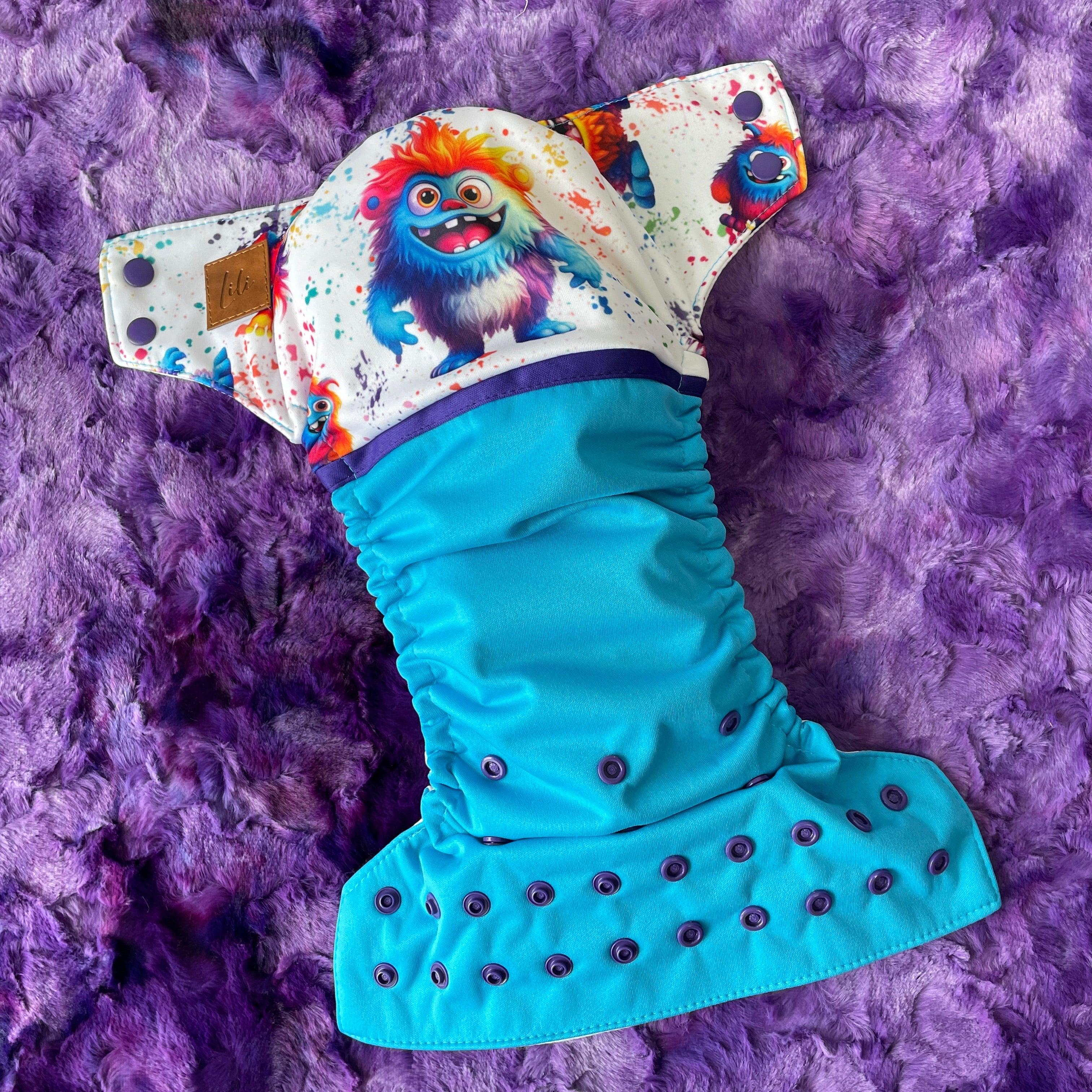 Couche lavable | taille NOUVEAU-NÉ | P'tits Monstres (wrap) - Les Confections Lili