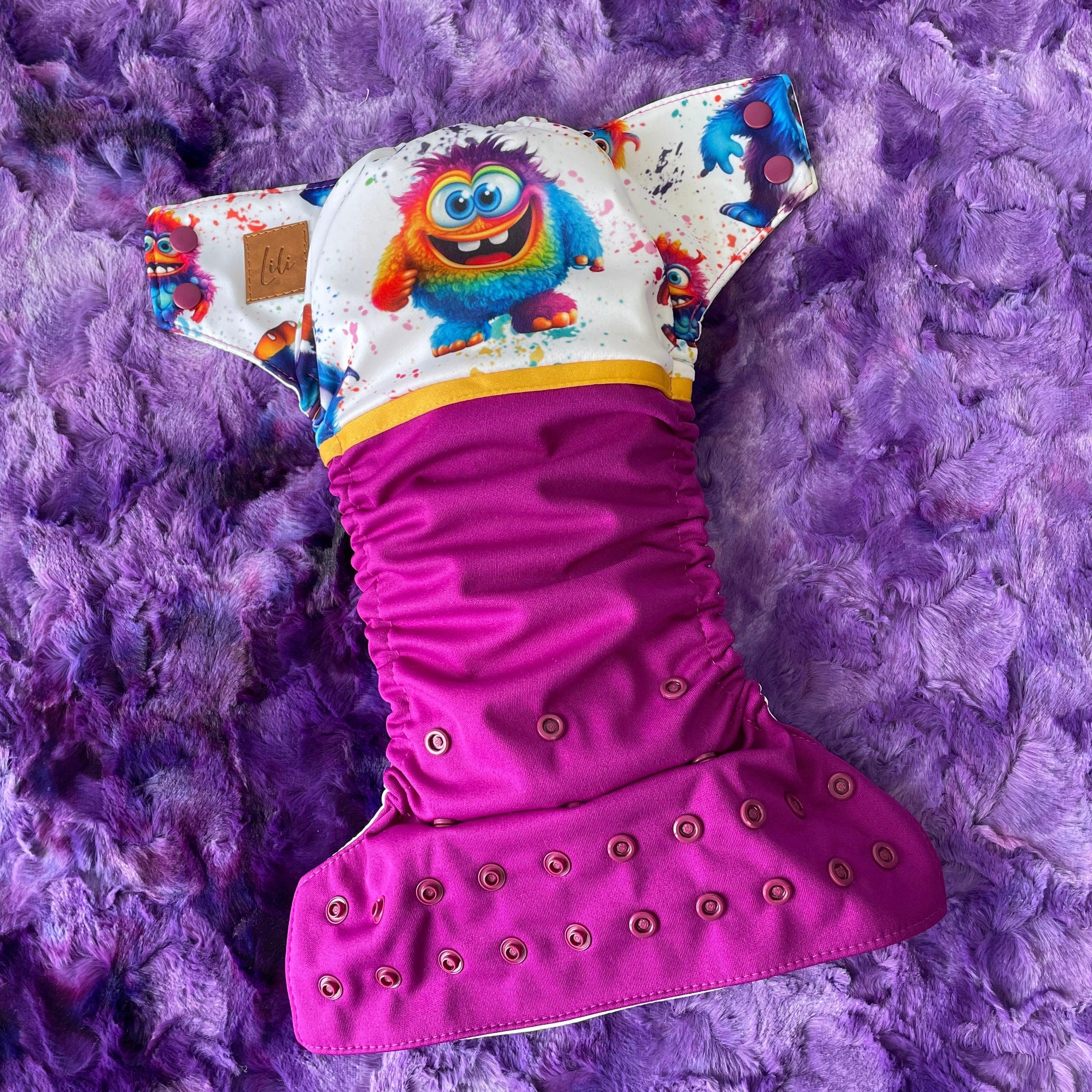 Couche lavable | taille NOUVEAU-NÉ | P'tits Monstres (wrap) - Les Confections Lili