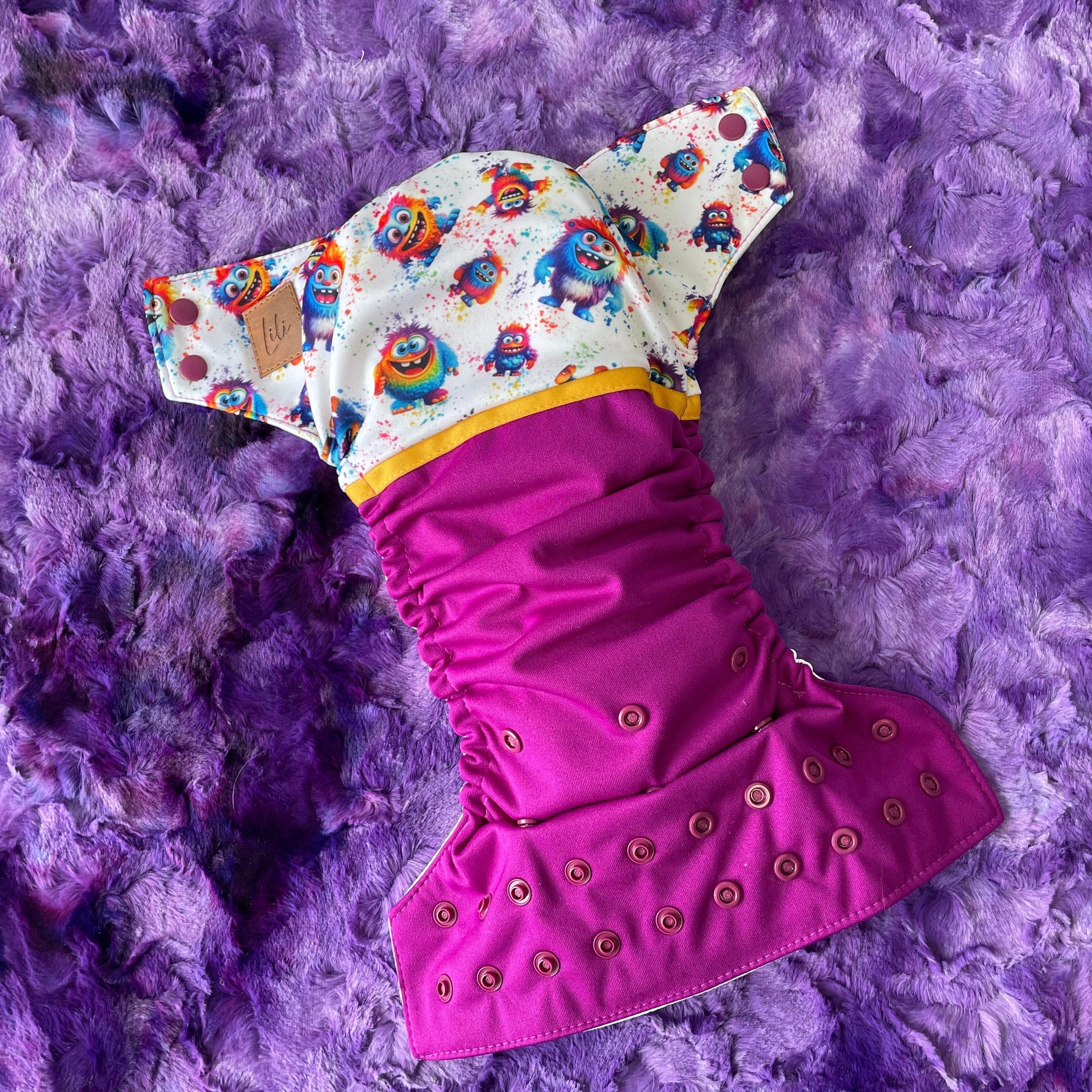 Couche lavable | taille NOUVEAU-NÉ | P'tits Monstres (wrap) - Les Confections Lili