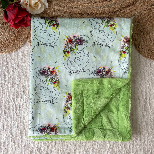 Simple comforter ready to go | Green Floral Breastfeeding [Minky/Faux Fur]