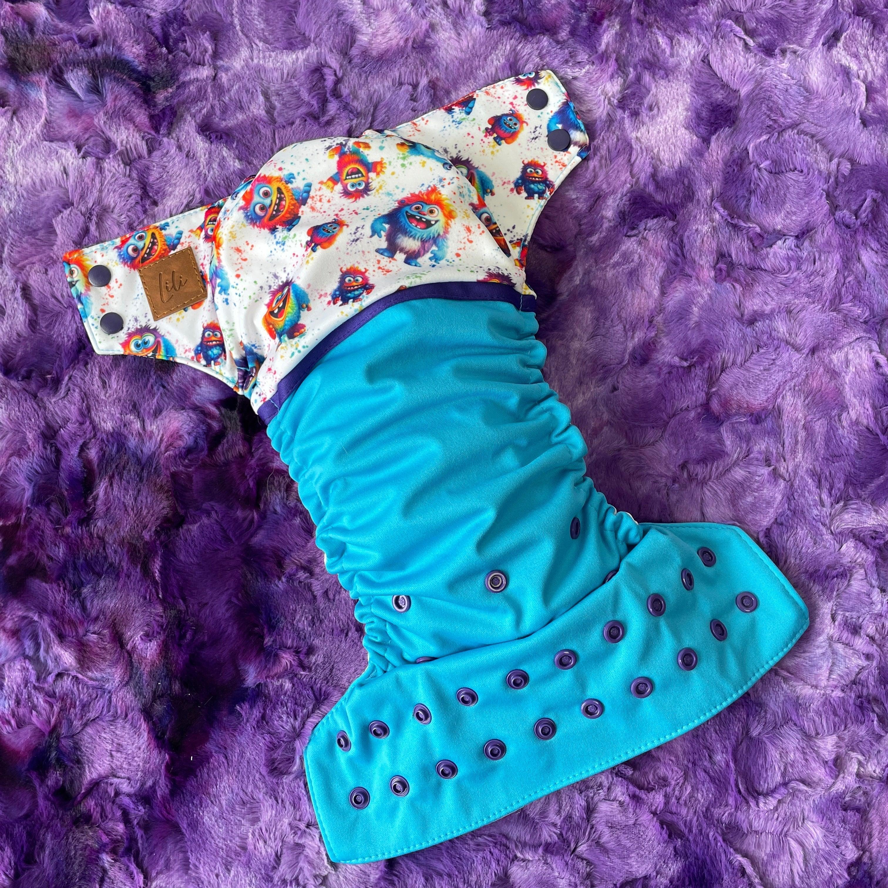 Couche lavable | taille NOUVEAU-NÉ | P'tits Monstres (wrap) - Les Confections Lili