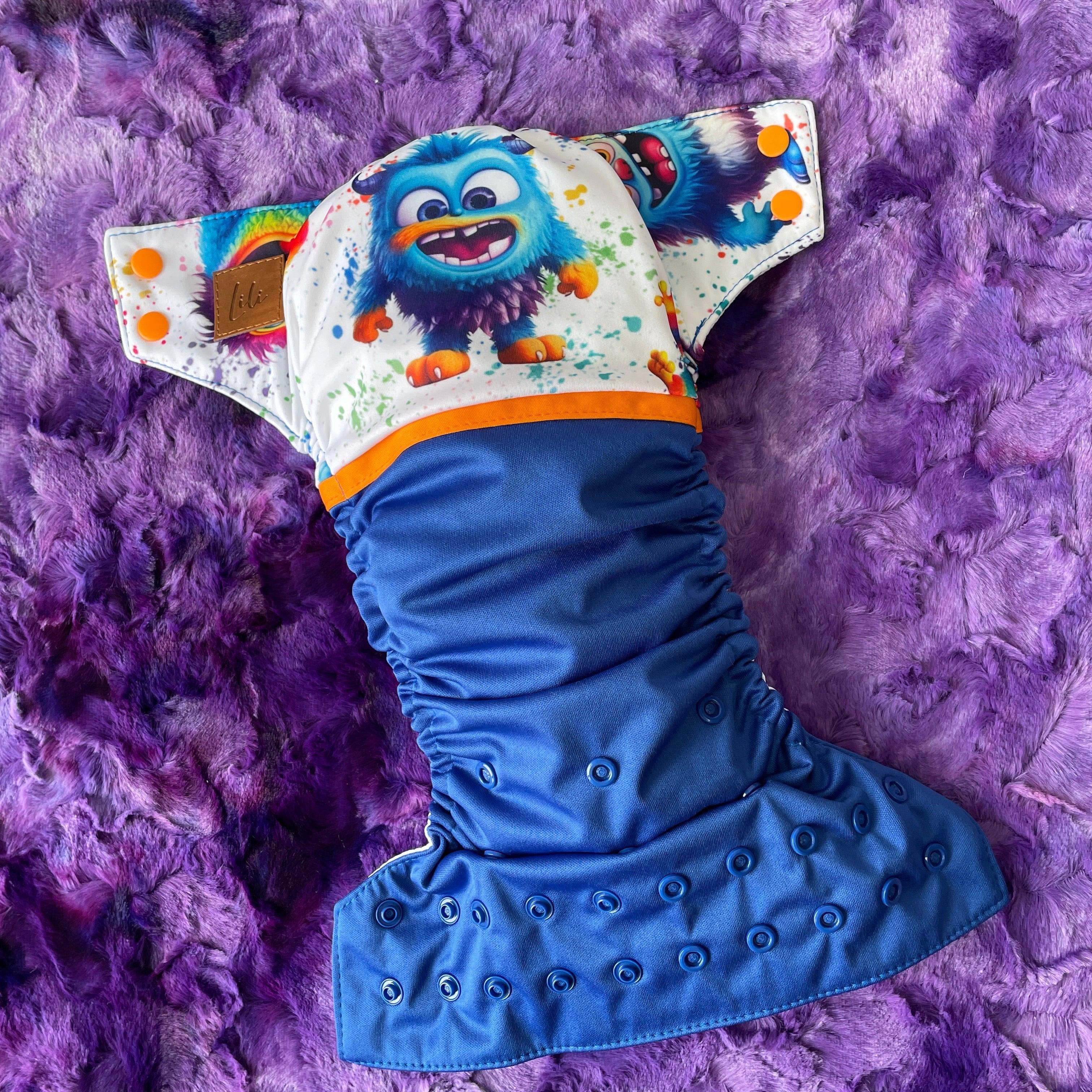 Couche lavable | taille NOUVEAU-NÉ | P'tits Monstres (wrap) - Les Confections Lili