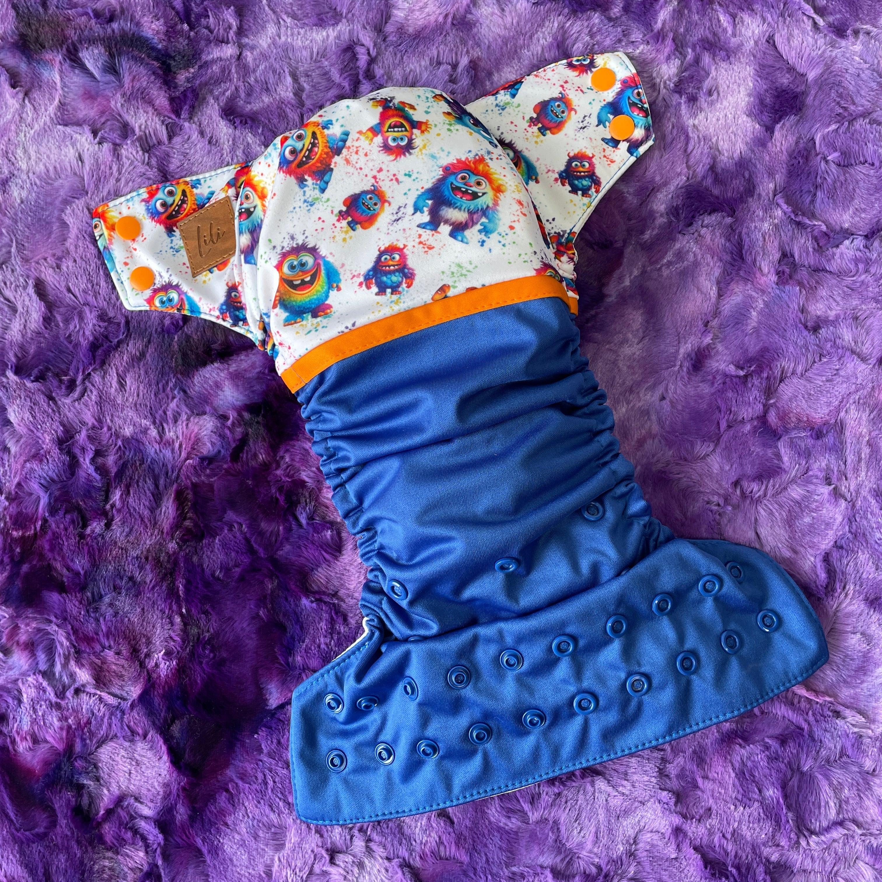 Couche lavable | taille NOUVEAU-NÉ | P'tits Monstres (wrap) - Les Confections Lili