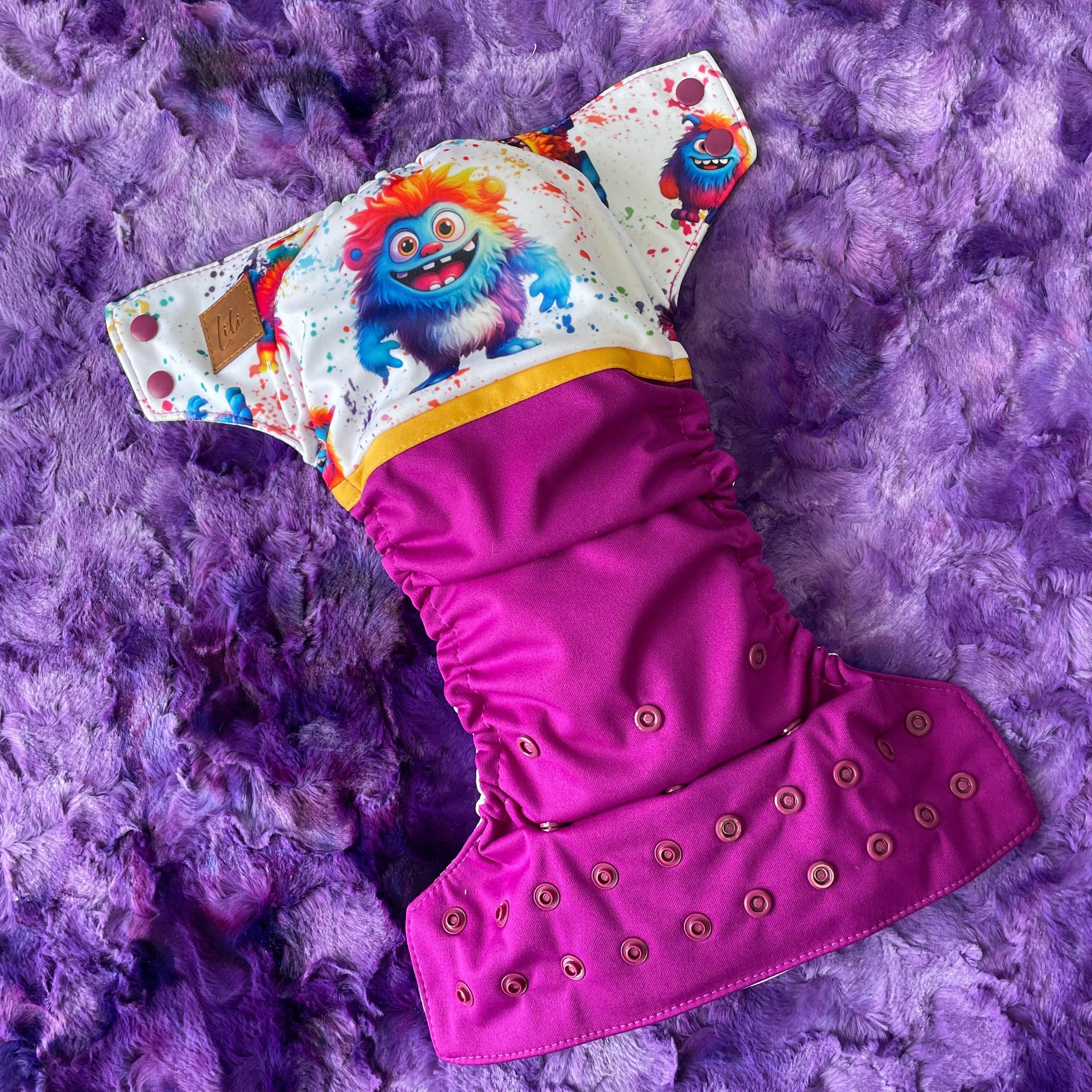 Couche lavable | taille NOUVEAU-NÉ | P'tits Monstres (wrap) - Les Confections Lili