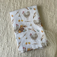 Bamboo muslin blanket for pre-order | A hen and her eggs
