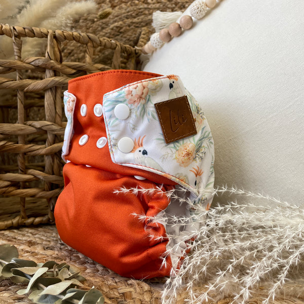 Cloth diaper | NEWBORN size | Floral Cockatoo (wrap)