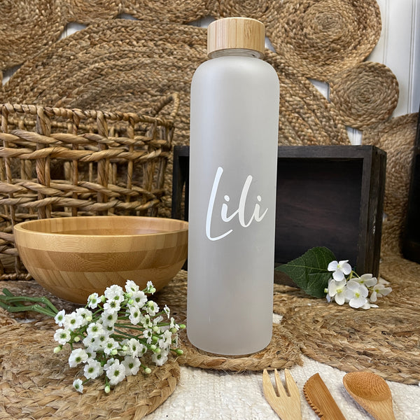 Large reusable frosted glass bottle
