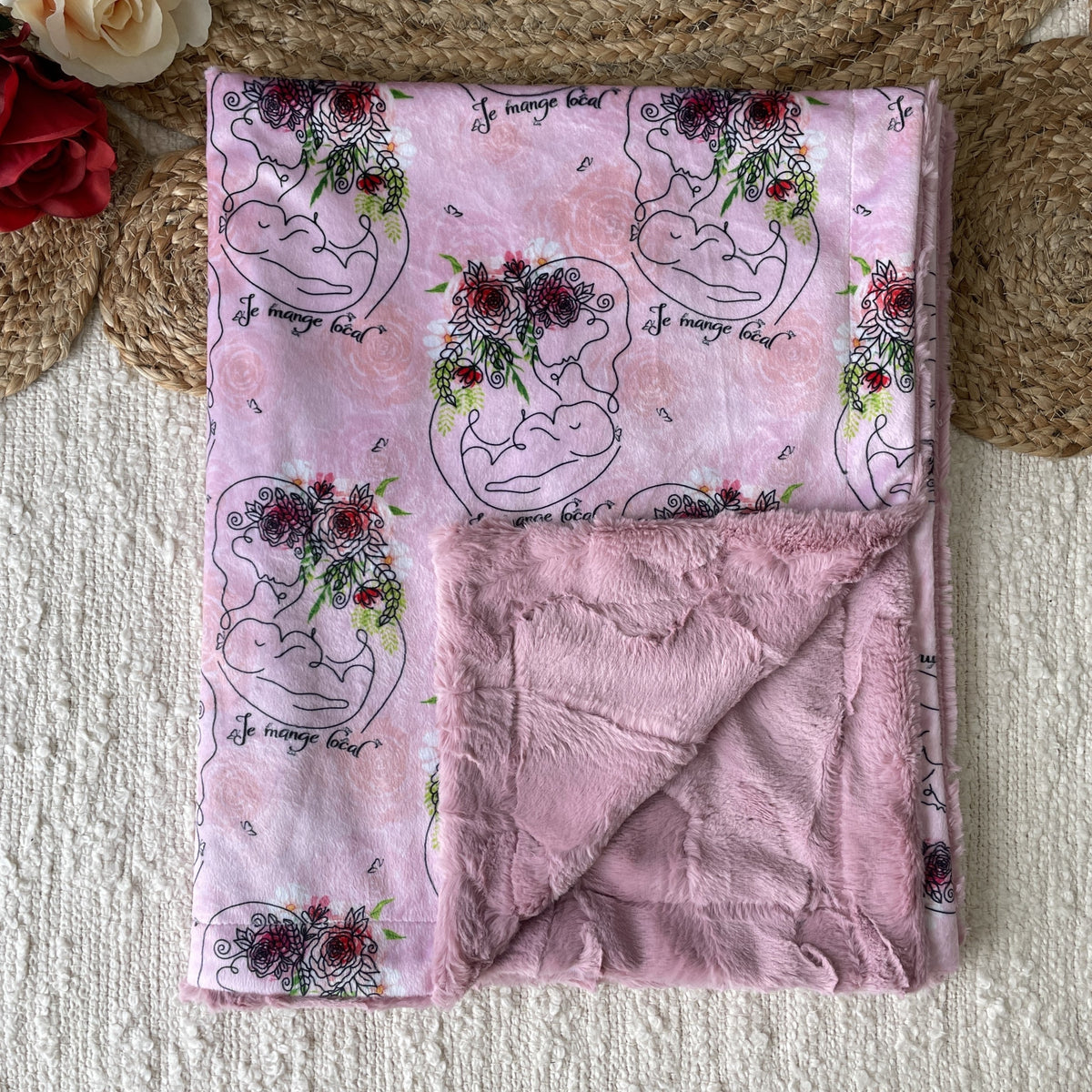 Simple comforter ready to go | Pink Floral Breastfeeding [Minky/Faux Fur]