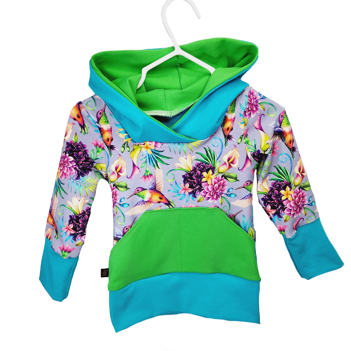 M3 Creations | Grow-with-me Hoodie | Hummingbird (turquoise) (ready to go)